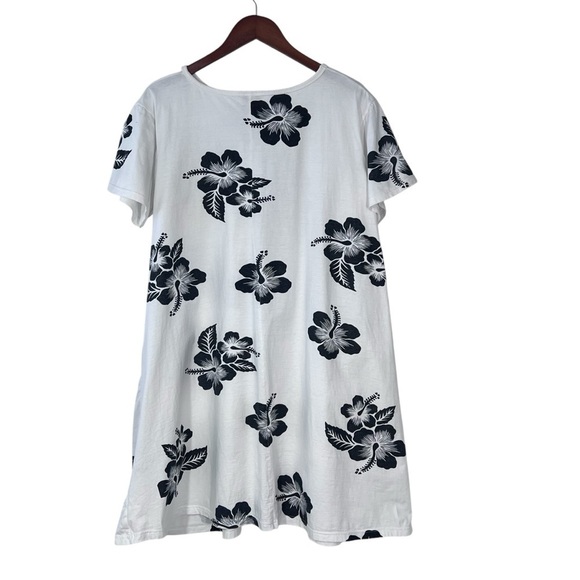 VINTAGE FAVANT Floral Hawaiian Short Sleeve Cotton Dress White & Black Size XXL - Picture 13 of 16